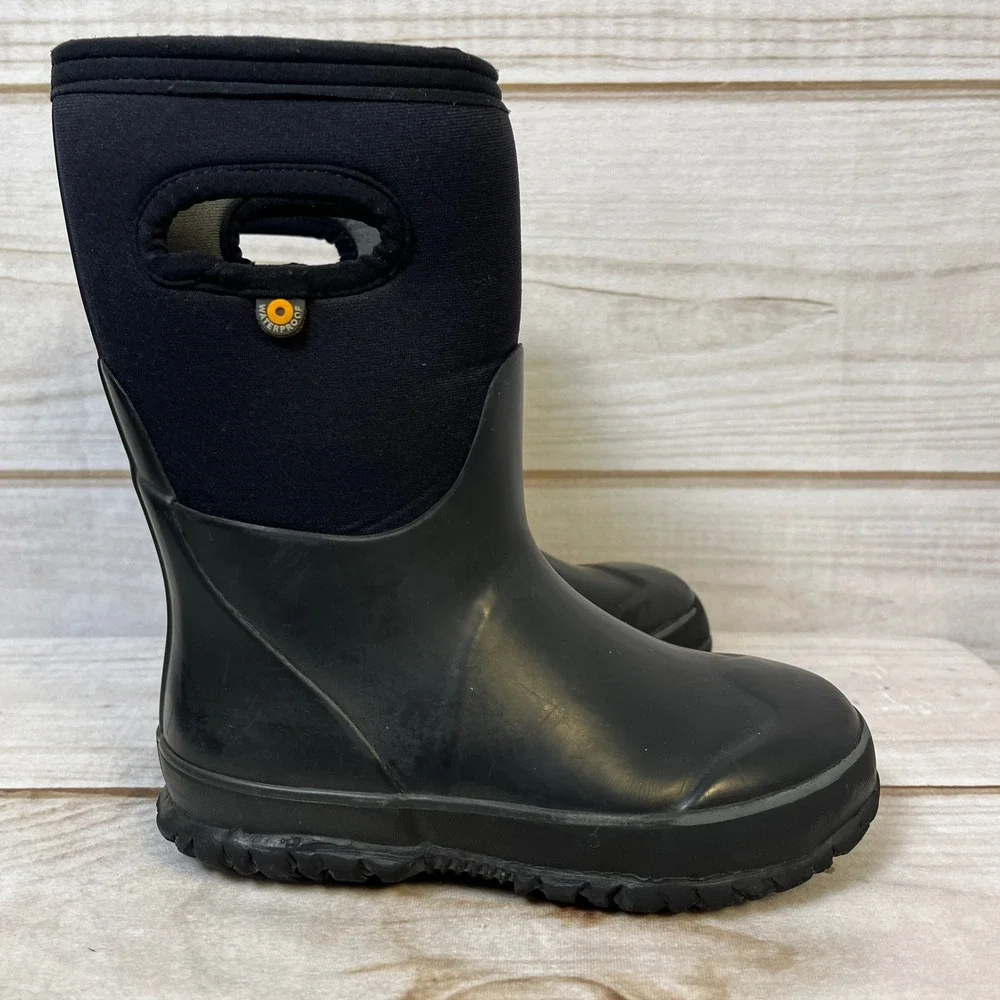 Bogs Kids Classic Waterproof Insulated Rain Snow Boots Black Pull On 12 Boys